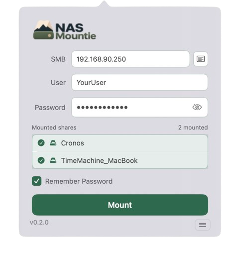 NAS-Mountie main interface